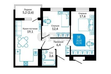 Фото №4: 2-комнатная квартира 60 м² - Краснодар, мкр. жилой комплекс Отражение, ул. Конгрессная, 41к1