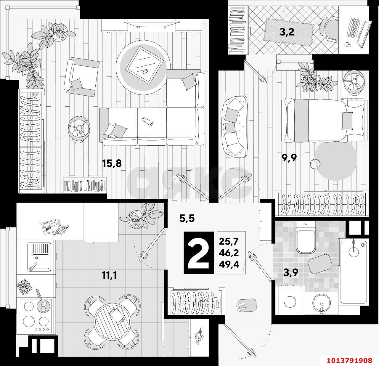 Фото №17: 2-комнатная квартира 50 м² - Краснодар, жилой комплекс Самолёт-2, ул. Западный Обход, 57сГ