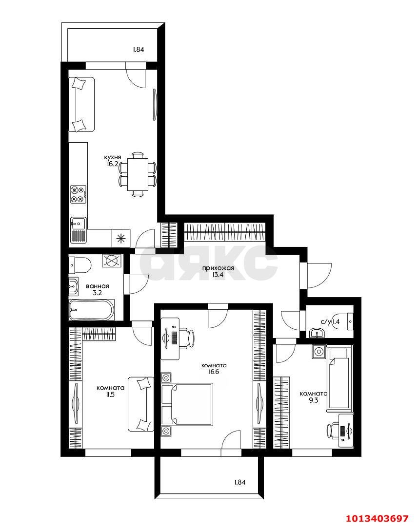 Фото №19: 3-комнатная квартира 75 м² - Краснодар, имени Н.И. Вавилова, ул. Вавилова, 18