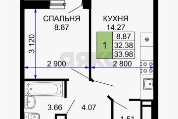 Фото №5: 1-комнатная квартира 36 м² - Краснодар, мкр. имени Петра Метальникова, ул. Петра Метальникова, 38