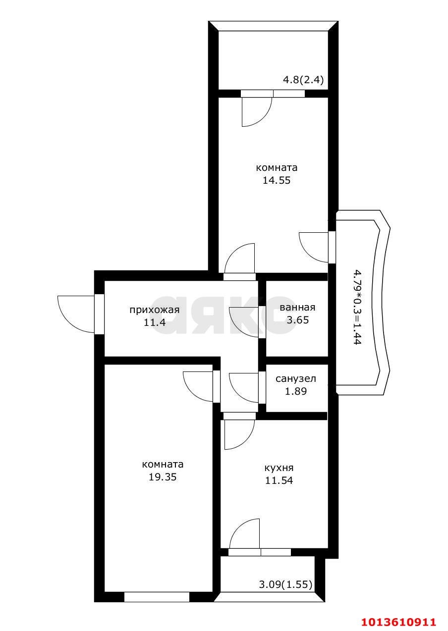 Фото №10: 2-комнатная квартира 62 м² - Краснодар, имени Петра Метальникова, ул. Петра Метальникова, 3/1А