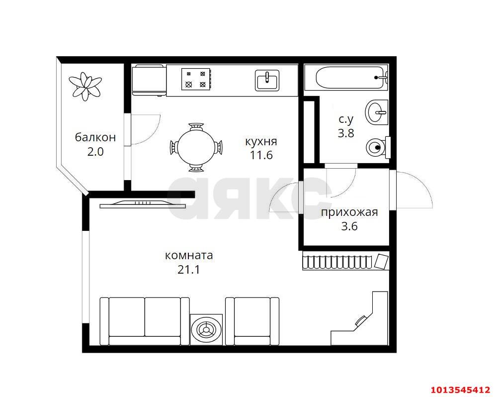 Фото №5: 1-комнатная квартира 41 м² - Краснодар, жилой комплекс Сказка Град, ул. имени В.Н. Мачуги, 166А