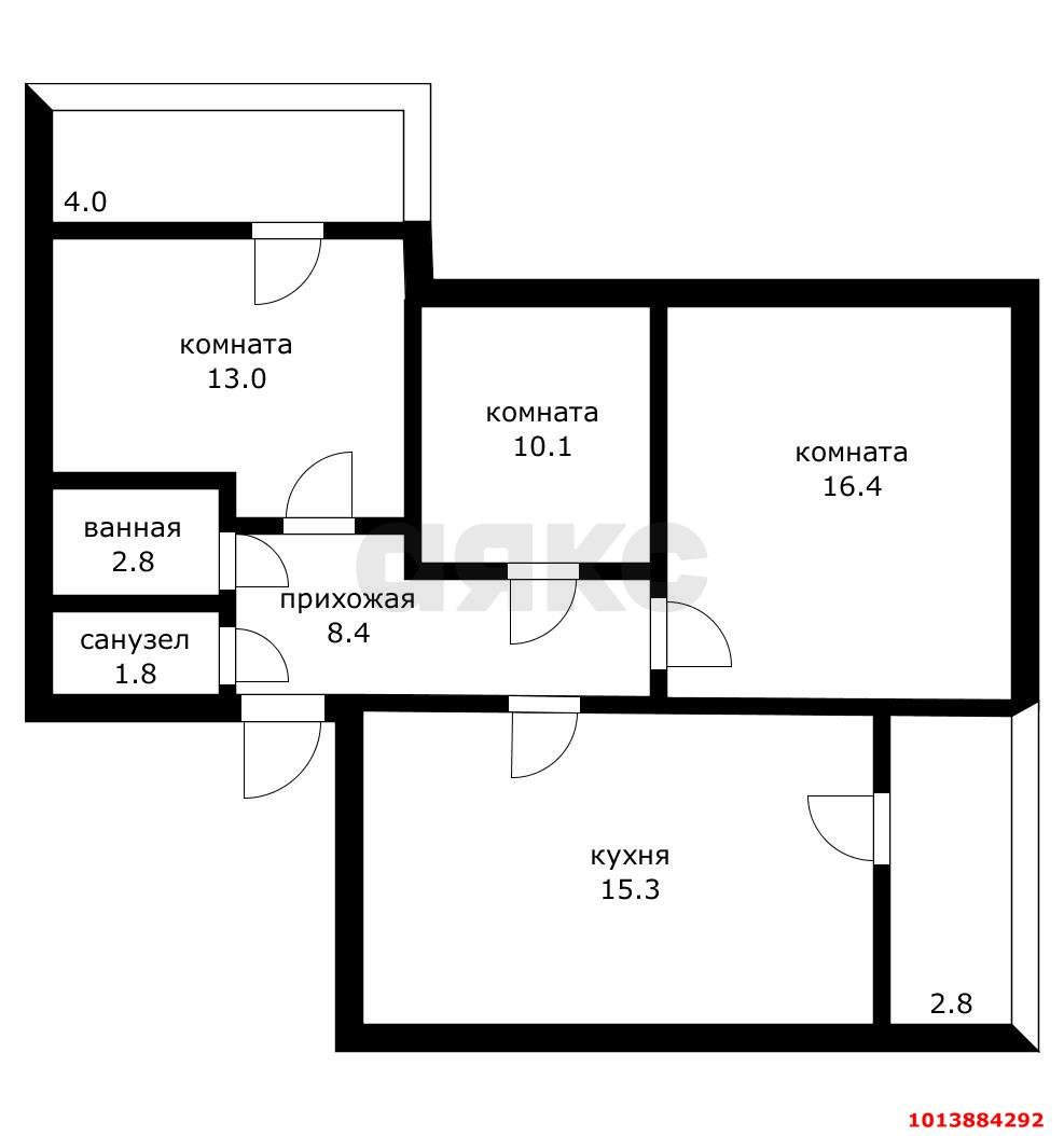 Фото №3: 3-комнатная квартира 74 м² - Краснодар, жилой комплекс Самолёт-2, ул. Западный Обход, 57