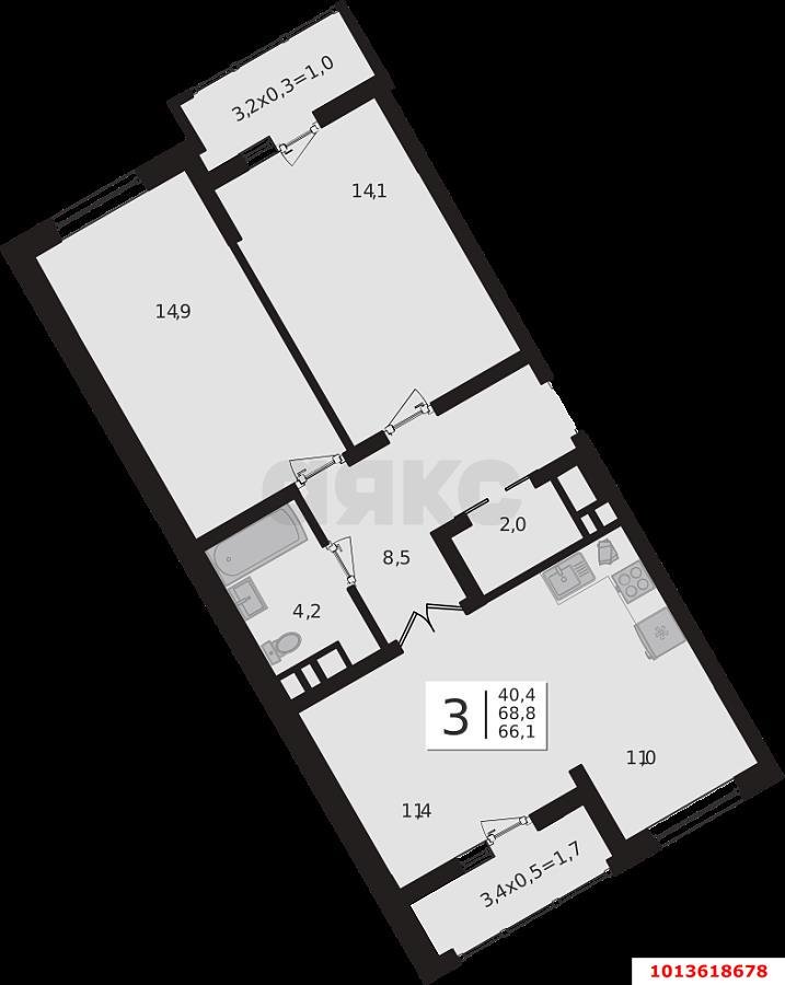 Фото №4: 3-комнатная квартира 65 м² - Краснодар, жилой комплекс Грани, ул. Западный Обход, 45