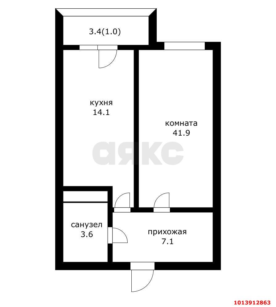 Фото №11: 1-комнатная квартира 45 м² - Краснодар, жилой комплекс Новые Черёмушки, ул. Селезнёва, 4/4к2