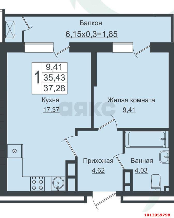 Фото №6: 1-комнатная квартира 38 м² - Краснодар, жилой комплекс Зелёный театр, ул. Западный Обход, 39/1к2