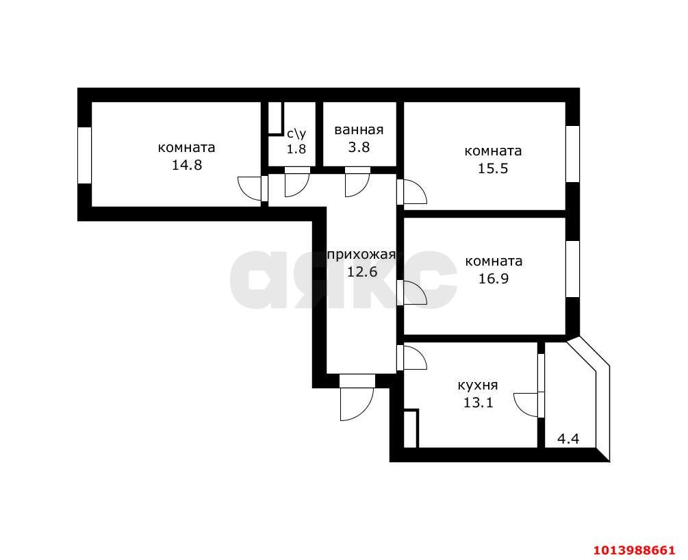 Фото №13: 3-комнатная квартира 81 м² - Краснодар, Почтовый, пр-кт имени писателя Знаменского, 6