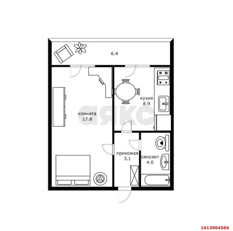 Фото №3: 1-комнатная квартира 40 м² - Краснодар, Музыкальный, ул. Ангарская, 2/6