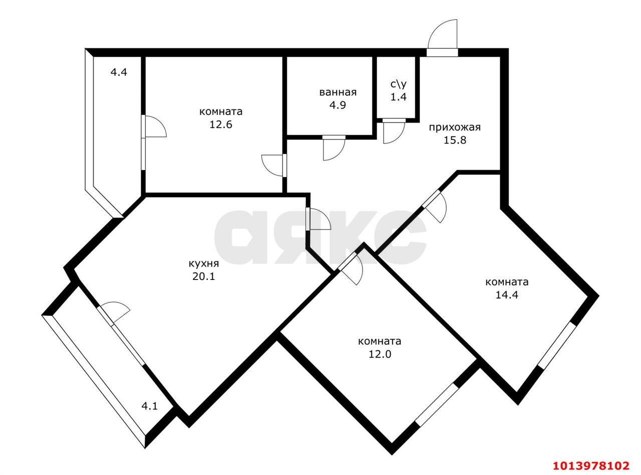 Фото №13: 3-комнатная квартира 90 м² - Краснодар, жилой комплекс Бауинвест, ул. имени 40-летия Победы, 186к2