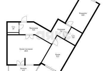 Фото №3: 3-комнатная квартира 75 м² - Краснодар, мкр. жилой комплекс Свобода, ул. Домбайская, 55к6