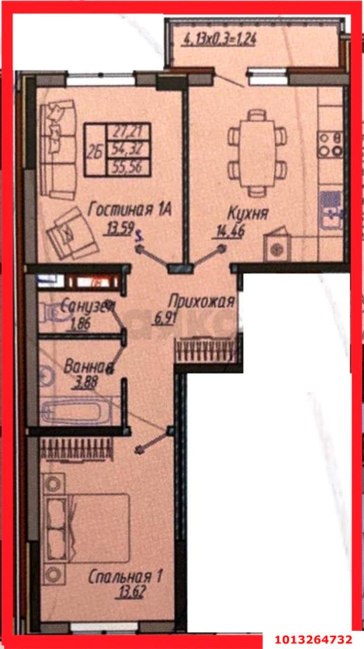 Фото №2: 2-комнатная квартира 55 м² - Краснодар, жилой комплекс Облака, ул. имени Генерала Корнилова, 9к2