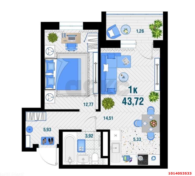 Фото №5: 1-комнатная квартира 43 м² - Яблоновский, ул. Базовская, 21