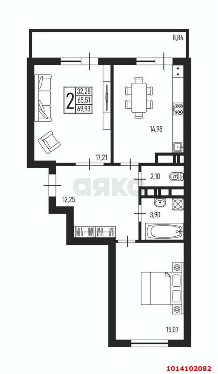 Фото №3: 2-комнатная квартира 74 м² - Краснодар, Авиагородок, 