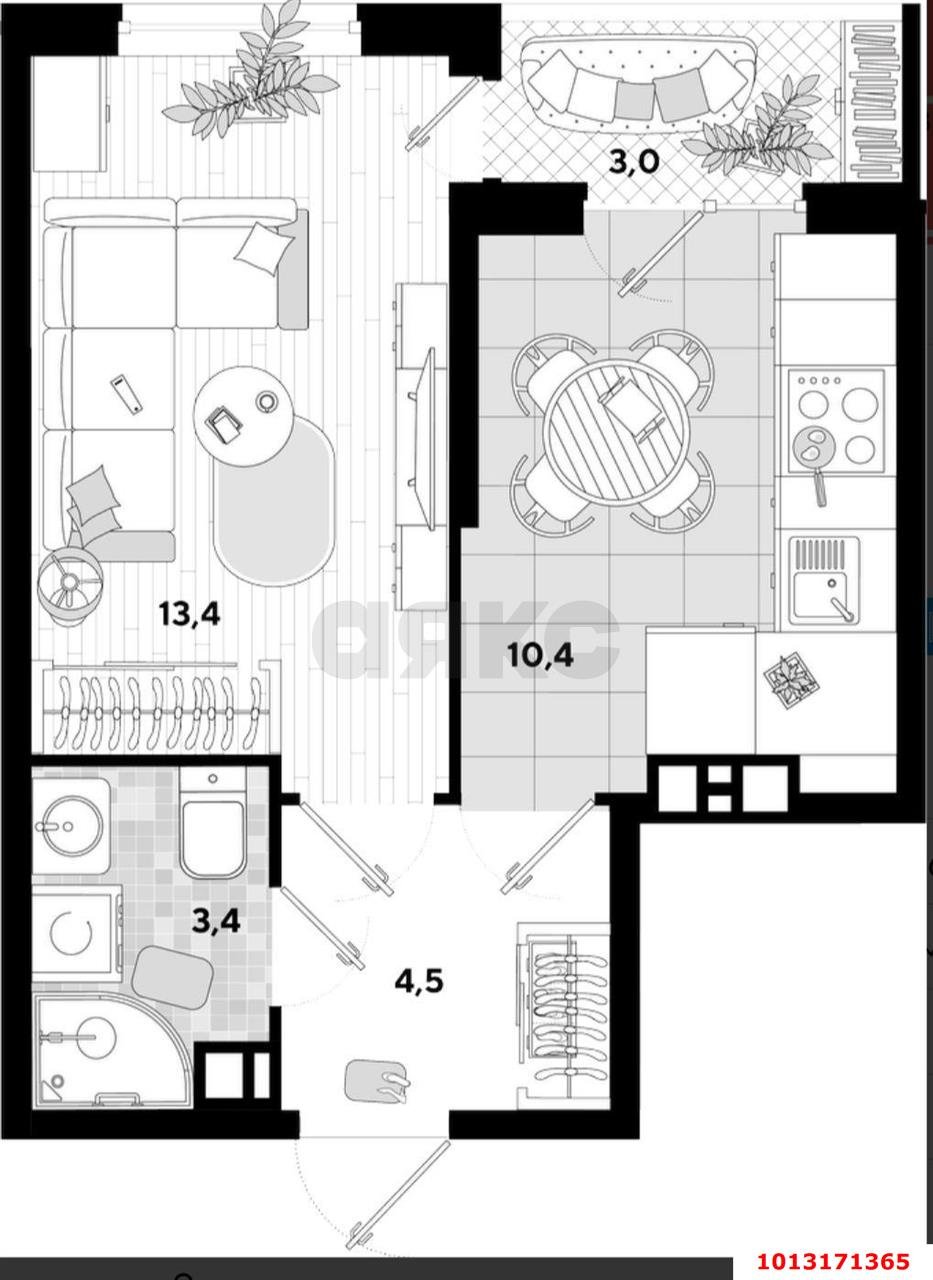 Фото №4: 1-комнатная квартира 35 м² - Краснодар, жилой комплекс Самолёт-3, ул. Ивана Беличенко, 87