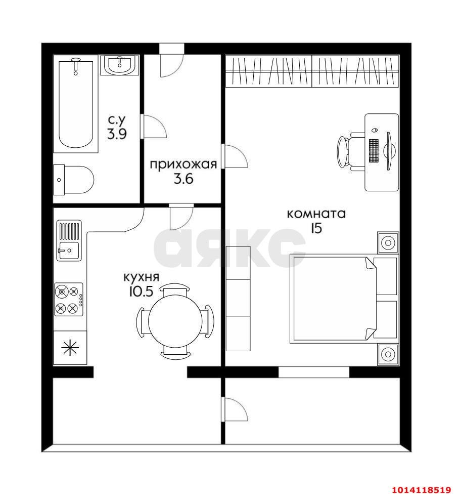 Фото №10: 1-комнатная квартира 38 м² - Краснодар, Музыкальный, ул. Ангарская, 2/1