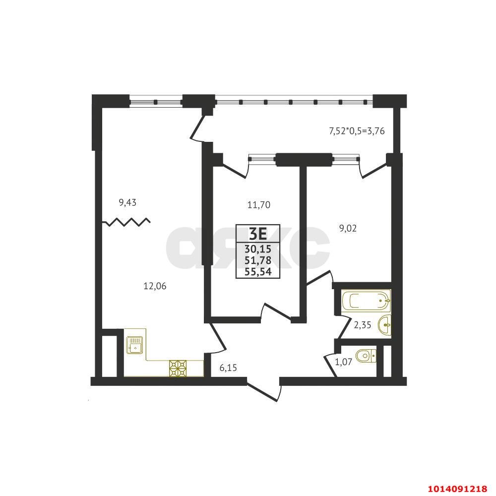 Фото №2: 2-комнатная квартира 54 м² - Краснодар, жилой комплекс Оникс, ул. Российская, 267к4