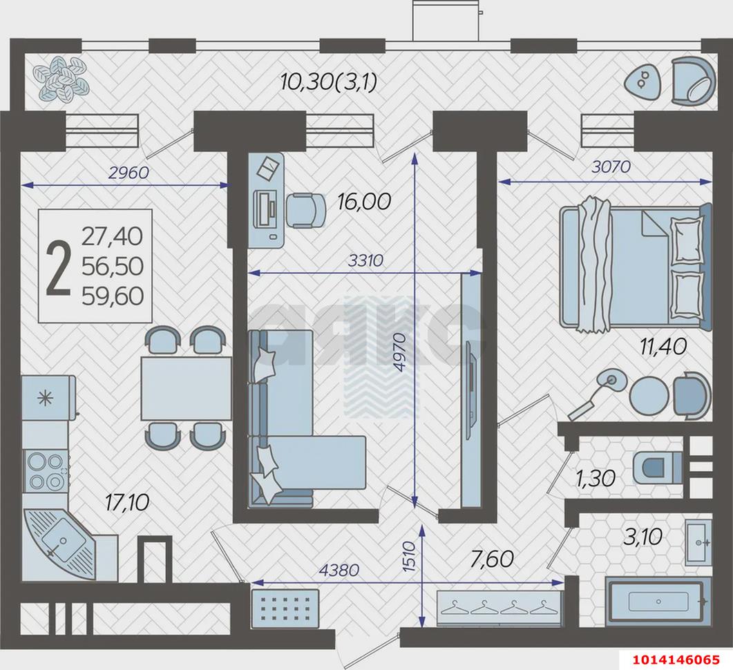 Фото №10: 2-комнатная квартира 62 м² - Краснодар, 9-й километр, ул. Ярославская, 115лит4