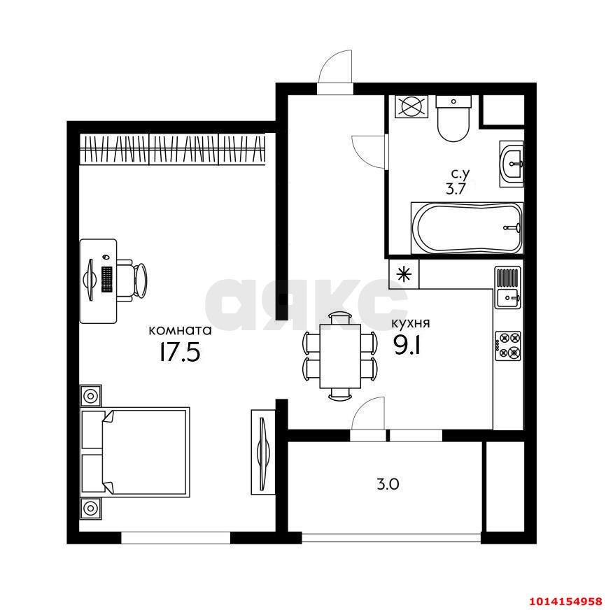 Фото №12: 1-комнатная квартира 40 м² - Краснодар, жилой комплекс Новелла, ул. Питерская, 40