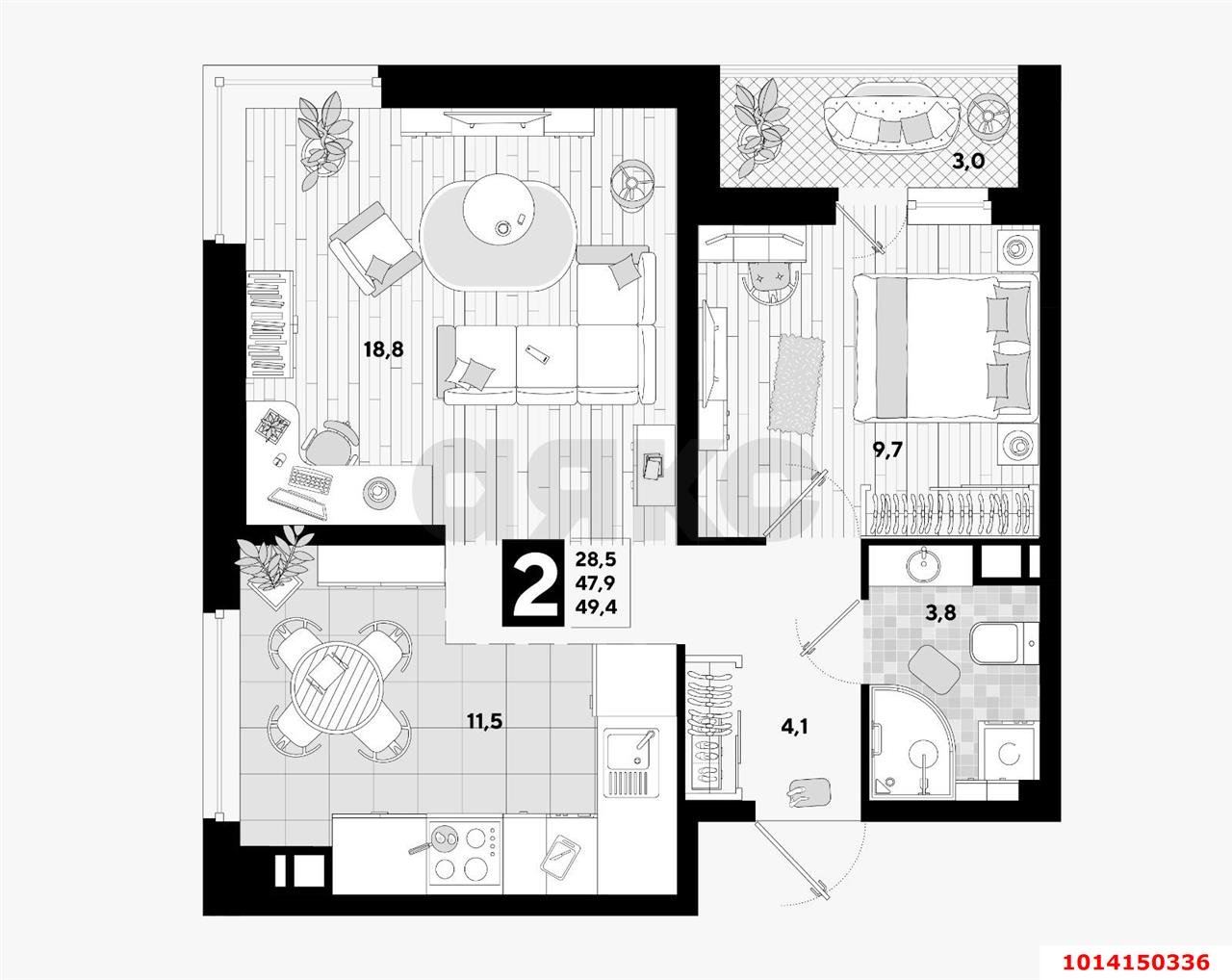 Фото №12: 2-комнатная квартира 49 м² - Краснодар, жилой комплекс Самолёт-4, ул. Ивана Беличенко, 89