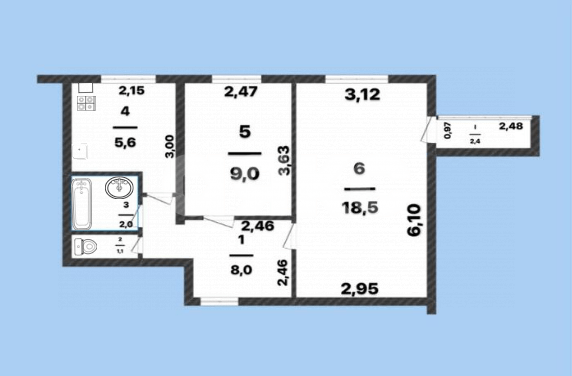 Фото №9: 2-комнатная квартира 46&nbsp;м², 1/9&nbsp;эт. - Луганск, Жовтневый, мкр. квартал 50-летия Октября, 2