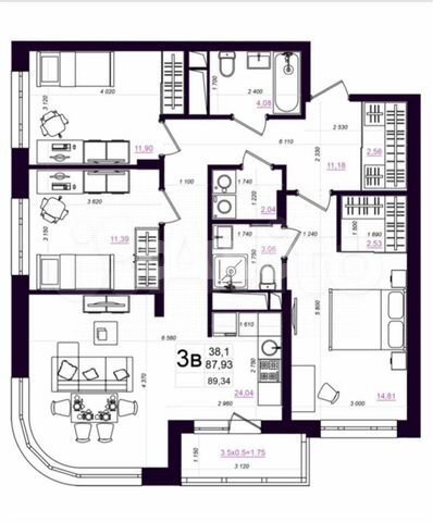 Фото №1: 3-комнатная квартира 89&nbsp;м², 5/25&nbsp;эт. - Тула, Центральный территориальный округ, мкр. ЖК Современник, ул. Оборонная, 102В