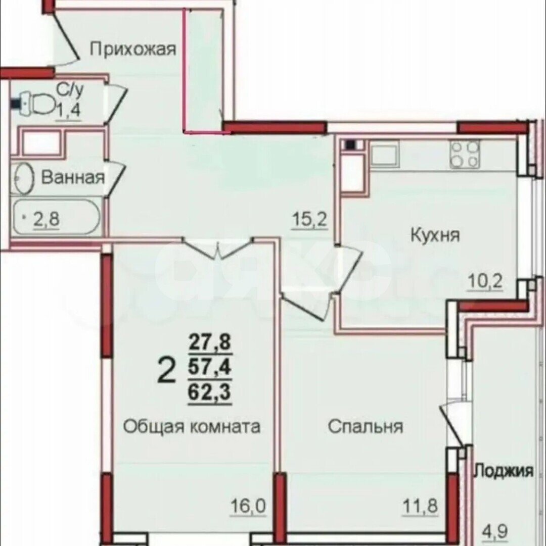 Фото №24: 2-комнатная квартира 62&nbsp;м², 6/14&nbsp;эт. - Осиновая Гора, Центральный территориальный округ, мкр. Левобережный, ул. Аркадия Шипунова, 12