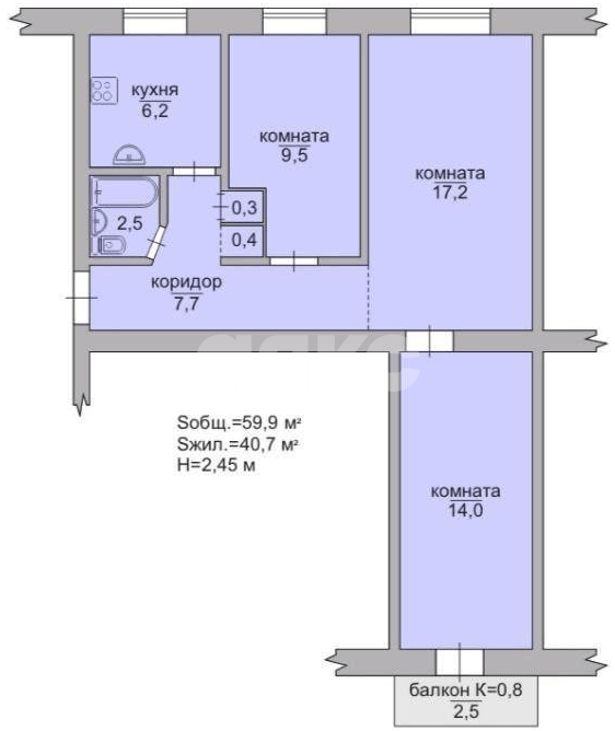 Фото №10: 3-комнатная квартира 59&nbsp;м², 4/5&nbsp;эт. - Мелитополь, р. Микро, ул. Полины Осипенко, 90
