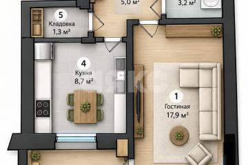 Фото №1: 1-комнатная квартира 38 м², 5/5 эт. - Сочи, мкр. Мамайка, ул. Ландышевая, 12/3