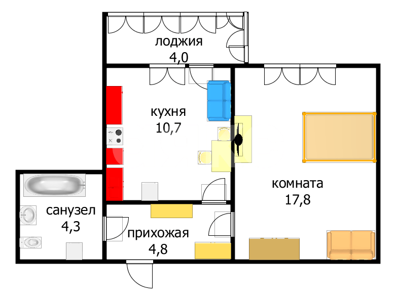 Фото №22: 1-комнатная квартира 38&nbsp;м², 8/12&nbsp;эт. - Анапа, мкр. ЖК Красная Площадь, ул. Объездная, 39к2