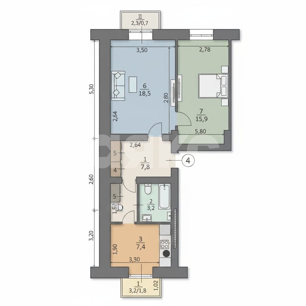 Фото №7: 2-комнатная квартира 56&nbsp;м², 2/3&nbsp;эт. - Луганск, р. Ленинский, ул. Карла Маркса, 9