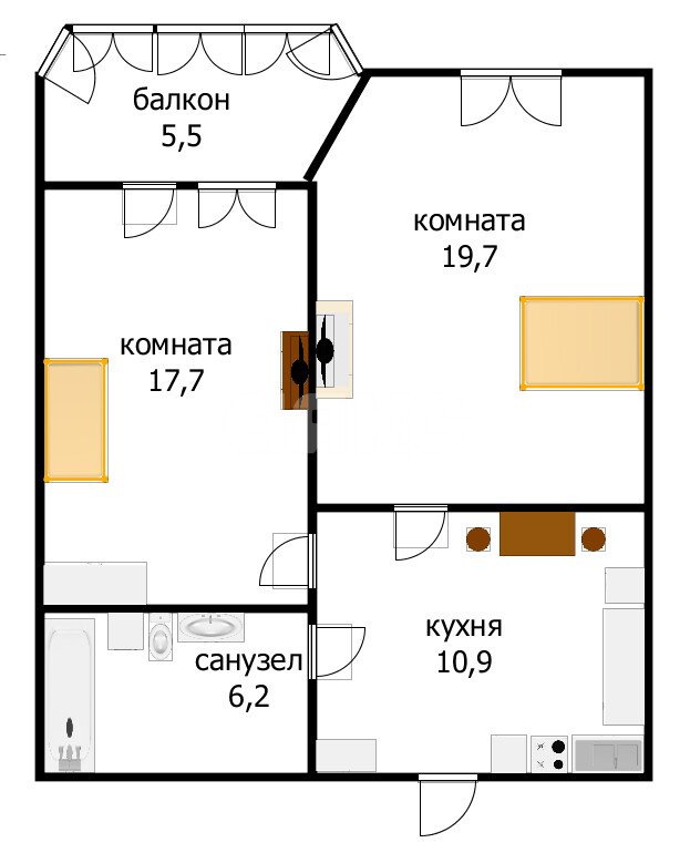 Фото №17: 2-комнатная квартира 54&nbsp;м², 5/11&nbsp;эт. - Анапа, ул. Таманская, 24
