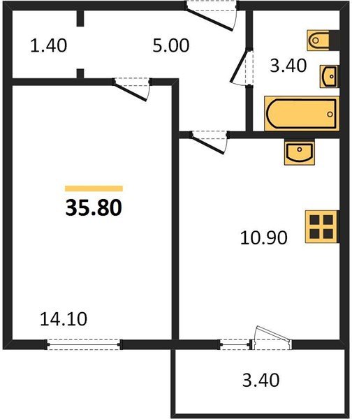 Фото №1: 1-комнатная квартира 35&nbsp;м², 5/5&nbsp;эт. - Новая Адыгея, мкр. жилой комплекс Дарград, ул. Тургеневское шоссе, 33/3к21