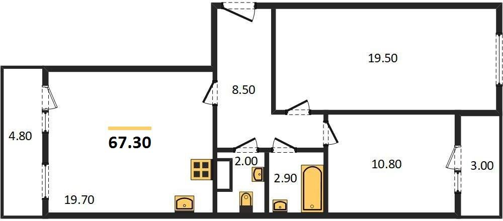Фото №1: 2-комнатная квартира 67&nbsp;м², 3/24&nbsp;эт. - Краснодар, Прикубанский внутригородской округ, мкр. Парк Победы