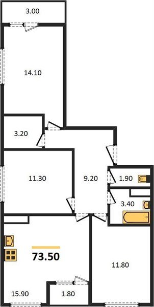 Фото №1: 3-комнатная квартира 73&nbsp;м², 3/16&nbsp;эт. - Краснодар, Прикубанский внутригородской округ, мкр. жилой комплекс Самолёт, ул. Западный Обход, 39/2к6