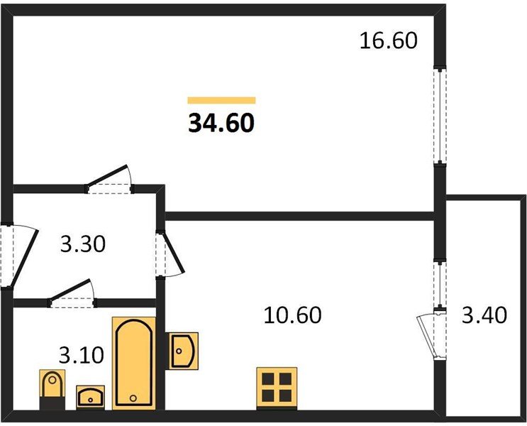 Фото №1: 1-комнатная квартира 34&nbsp;м², 5/5&nbsp;эт. - Новая Адыгея, мкр. жилой комплекс Дарград, ул. Тургеневское шоссе, 33/2к25