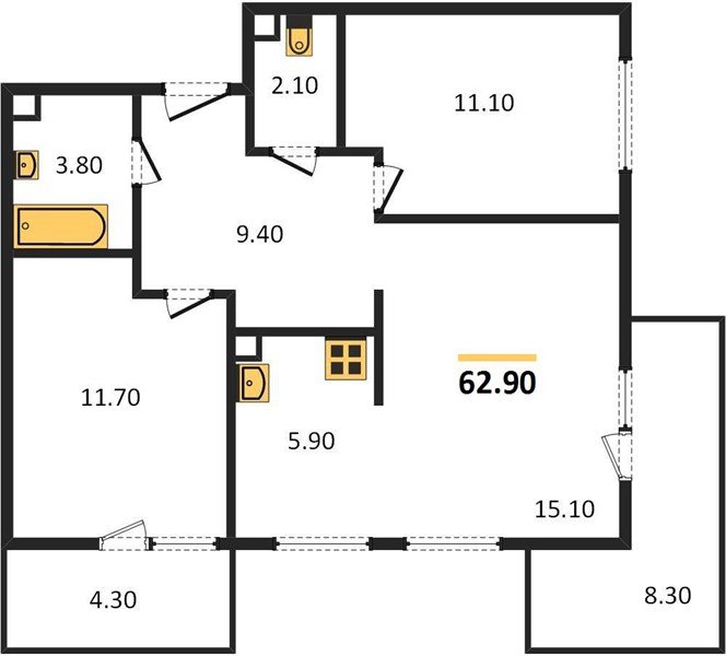 Фото №1: 2-комнатная квартира 64&nbsp;м², 1/22&nbsp;эт. - Краснодар, Прикубанский внутригородской округ, мкр. жилой комплекс Отражение, ул. Конгрессная, 41к1