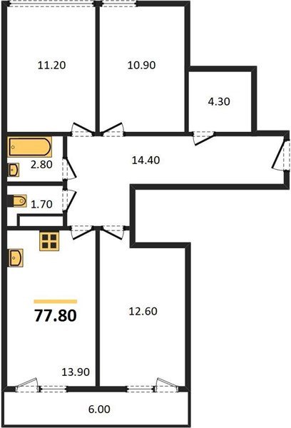 Фото №1: 3-комнатная квартира 77&nbsp;м², 15/16&nbsp;эт. - Краснодар, Прикубанский внутригородской округ, мкр. жилой комплекс Самолёт-4