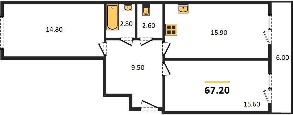 Фото №1: 2-комнатная квартира 67&nbsp;м², 2/16&nbsp;эт. - Краснодар, Прикубанский внутригородской округ, мкр. жилой комплекс Самолёт-4, ул. Ивана Беличенко, 95к1