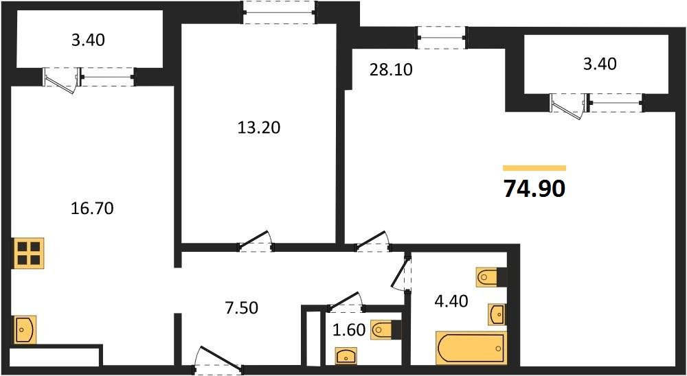 Фото №1: 2-комнатная квартира 74&nbsp;м², 3/24&nbsp;эт. - Краснодар, Центральный внутригородской округ, Табачная Фабрика, мкр. ЖК Все Свои Вип, ул. Колхозная, 5/2к1