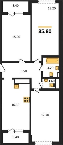 Фото №1: 3-комнатная квартира 84&nbsp;м², 22/24&nbsp;эт. - Краснодар, Центральный внутригородской округ, Табачная Фабрика, мкр. ЖК Все Свои Вип, ул. Колхозная, 5/2к1