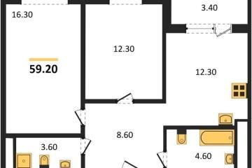 Фото №1: 2-комнатная квартира 59 м², 22/24 эт. - Краснодар, мкр. ЖК Все Свои Вип, ул. Колхозная, 5/2к1