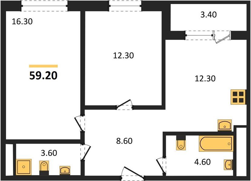 Фото №1: 2-комнатная квартира 59&nbsp;м², 22/24&nbsp;эт. - Краснодар, Центральный внутригородской округ, Табачная Фабрика, мкр. ЖК Все Свои Вип, ул. Колхозная, 5/2к1