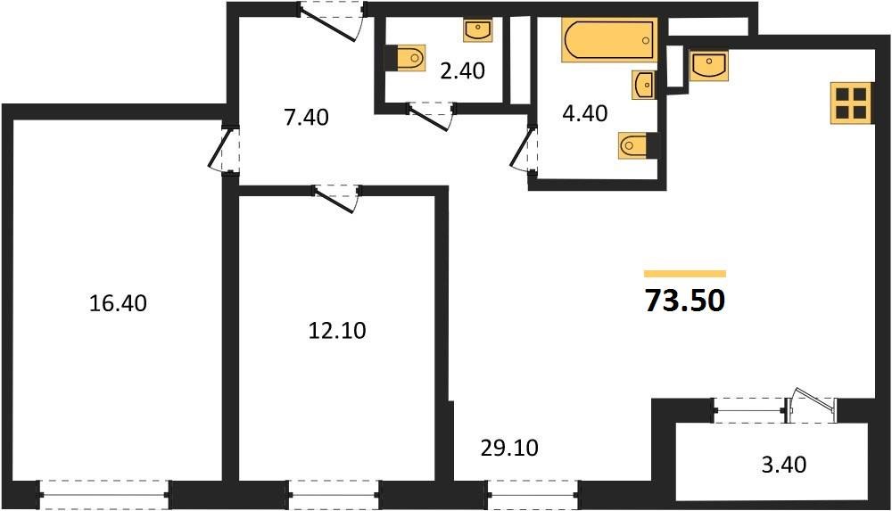 Фото №1: 2-комнатная квартира 72&nbsp;м², 24/24&nbsp;эт. - Краснодар, Центральный внутригородской округ, Табачная Фабрика, мкр. ЖК Все Свои Вип, ул. Колхозная, 5/2к1