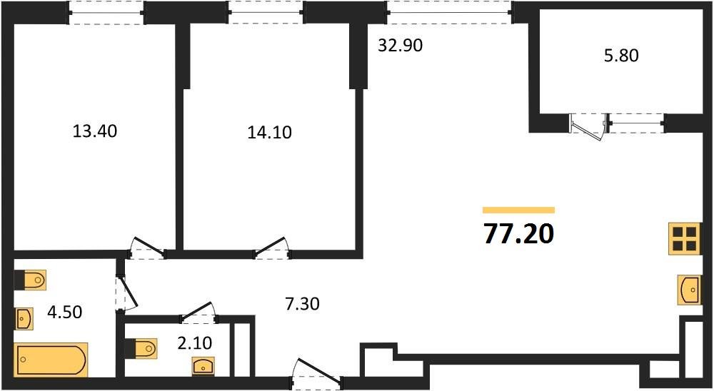 Фото №1: 2-комнатная квартира 77&nbsp;м², 24/24&nbsp;эт. - Краснодар, Центральный внутригородской округ, Табачная Фабрика, мкр. ЖК Все Свои Вип, ул. Колхозная, 5/2к1