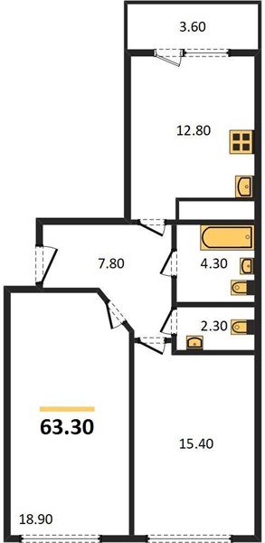 Фото №1: 2-комнатная квартира 63&nbsp;м², 19/24&nbsp;эт. - Краснодар, Центральный внутригородской округ, Табачная Фабрика, мкр. ЖК Все Свои Вип, ул. Колхозная, 5/2