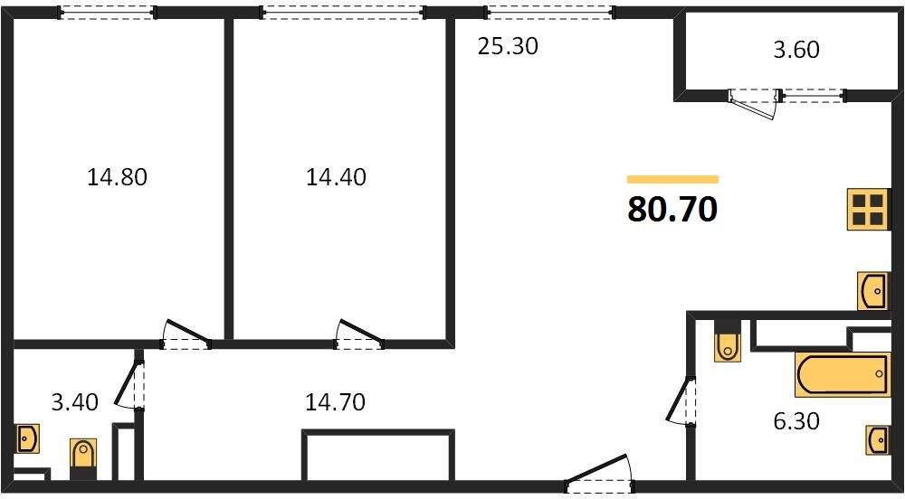 Фото №1: 2-комнатная квартира 79&nbsp;м², 23/24&nbsp;эт. - Краснодар, Центральный внутригородской округ, Табачная Фабрика, мкр. ЖК Все Свои Вип, ул. Колхозная, 5/2