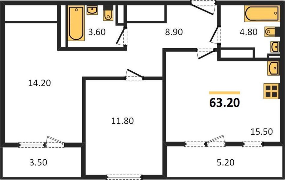 Фото №1: 2-комнатная квартира 63&nbsp;м², 24/24&nbsp;эт. - Краснодар, Центральный внутригородской округ, Табачная Фабрика, мкр. ЖК Все Свои Вип, ул. Колхозная, 5/2