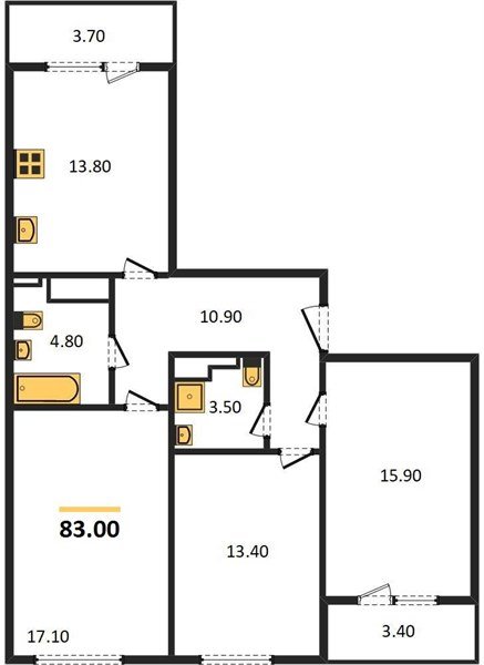 Фото №1: 3-комнатная квартира 82&nbsp;м², 18/24&nbsp;эт. - Краснодар, Центральный внутригородской округ, Табачная Фабрика, мкр. ЖК Все Свои Вип, ул. Колхозная, 5/2