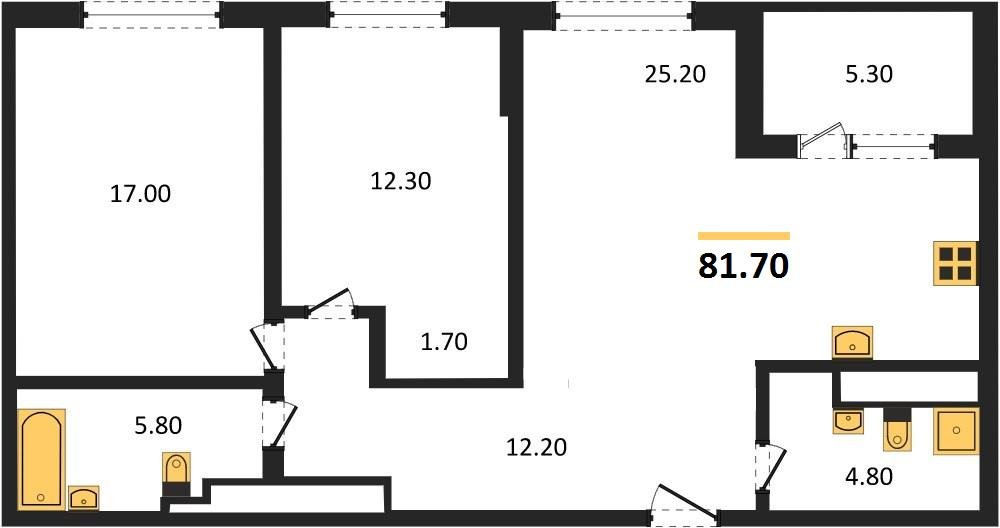 Фото №1: 2-комнатная квартира 81&nbsp;м², 23/24&nbsp;эт. - Краснодар, Центральный внутригородской округ, Табачная Фабрика, мкр. ЖК Все Свои Вип, ул. Колхозная, 5/2