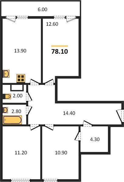 Фото №1: 3-комнатная квартира 78&nbsp;м², 8/16&nbsp;эт. - Краснодар, Прикубанский внутригородской округ, мкр. жилой комплекс Самолёт-5